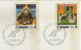 Canada 1976 2 FDC Commemorative Cancel Stamp Canadian Writers Literature Quill Ink Pen Feather - 1971-1980