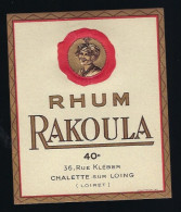 étiquette  Rhum Rakoula 40° Chalette Su Long Loiret  " Femme" Visage En Leger Relief  - France - Rum