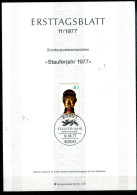 REPUBLIQUE FEDERALE ALLEMANDE - 14.04.1977 - Feuillet 1er Jour - Y&T 70 (Mi 933) - (Année Staufer) - 1974-1980