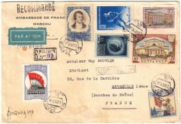 Russie - Moscou - Ambassade De France - Lettre Recommandée Avion Pour Marseille (France) - Bel Affranchissement - 1958 - Cartas & Documentos