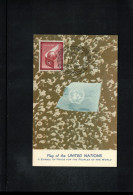 UN New York 1957 Airmail Stamp - UN Flag + Emblem Interesting Maximum Card With First Day Postmark - Maximumkaarten