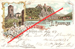 Litho AK Burg Schreckenstein Strekov Gasthof Dampfer Fähre Außig Usti Nad Labem Wannow Vanov Neudörfl Obersedlitz Birnai - Sudeten