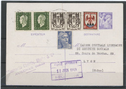 PERFORÉS-(N°670 X2 ) +(694x2)+N°717 +N°758 / ENTIER IRIS 651 CP1- PERFORÉ A.C-DATÉ 17-6-49- ETABLISSEMENT CHAUVIN - AUBE - Storia Postale