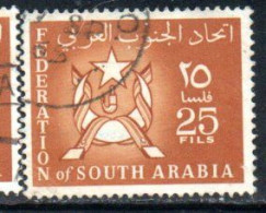 SOUTH ARABIA SAUDI ARABIA SAUDITA ARABIE SEOUDITE YEMEN 1965 COAT OF ARMS CONFEDERATION 25f USED USATO OBLITERE' - Arabie Saoudite