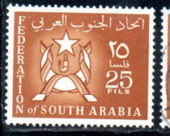 SOUTH ARABIA SAUDI ARABIA SAUDITA ARABIE SEOUDITE YEMEN 1965 COAT OF ARMS CONFEDERATION 25f USED USATO OBLITERE' - Arabie Saoudite