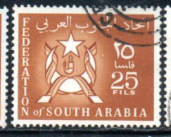 SOUTH ARABIA SAUDI ARABIA SAUDITA ARABIE SEOUDITE YEMEN 1965 COAT OF ARMS CONFEDERATION 25f USED USATO OBLITERE' - Arabie Saoudite
