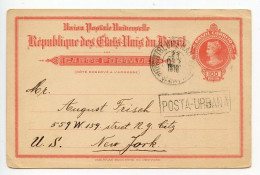 Brazil 1916 100r. Liberty Postal Card - Blumenau To New York, NY; Posta-Urbana Handstamp - Entiers Postaux