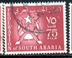 SOUTH ARABIA SAUDI ARABIA SAUDITA ARABIE SEOUDITE YEMEN 1965 COAT OF ARMS CONFEDERATION 75f USED USATO OBLITERE' - Arabie Saoudite