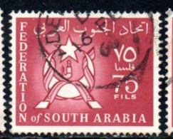 SOUTH ARABIA SAUDI ARABIA SAUDITA ARABIE SEOUDITE YEMEN 1965 COAT OF ARMS CONFEDERATION 75f USED USATO OBLITERE' - Arabie Saoudite