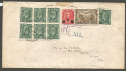 1933 Registered Cover 15c Nice GV Multi Franking RPO CDS Toronto Ontario To Banff AB Alberta - Postgeschichte