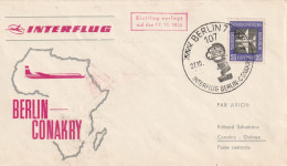 Erstflug BERLIN-CONAKRY GUINEA 17.11.1966 MiNr. 611, 107 BERLIN 7 27.10.66 -4, Rückseitig Ankunftsstempel - Luftpost