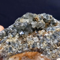 #SC19-18 Rare Bleu-gris Clair QUARTZ Cristaux 'beta' Avec 'roses' De Barytine (Italie) - Minerali