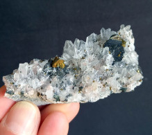 #SC01.05 Schöne QUARZ + Tetraedrit + Chalkopyrit Kristalle (Polomo Mine, Peru) - Minerals