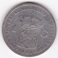 Pays-Bas, 1 Gulden 1924 , WILHELMINA I , En Argent, KM# 161.1 - 1 Florín Holandés (Gulden)