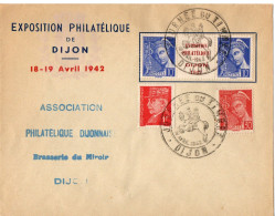 FRANCE TYPE MERCURE PAIRE AVEC PONT REPIQUAGE EXPOSITION PHILATELIQUE DIJON 1942 SUR LETTRE OBLITEREE DE L'EXPOSITION - 1938-42 Mercurius