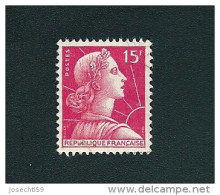 N° 1011  Marianne De Muller, 15 F Rose  Timbre  France  1955/59 - 1955-1961 Marianne Of Muller