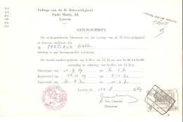 TP CF 399 S/ Getuigschrift/Certificat College Drievuldigheid Leuven Obl CF Lede 21/8/69 - Lettres & Documents