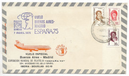 ARGENTINA 1975 SPECIAL FLIGHT BUENOS AIRES MADRID ESPAÑA 75 EXPO AVIATION PLANE - FDC