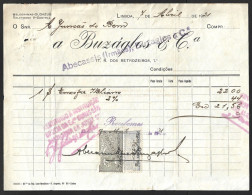 Perfin (A.I.) Abecasis (Brother), Buzaglo And Cª. 1921 Invoice With Perforated $01 Tax Stamps. Perfin (A.I.) Abecasis - Portugal