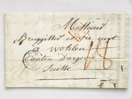 FRANCE > SUISSE // 1839, Faltbrief Von PARIS Via HUNINGUE Nach WOHLEN, FR7D - Mit Briefkopf - ...-1845 Préphilatélie