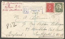 1932 Registered Cover 13c Cartier/Ottawa Conf CDS Nelson BC To England Receiver - Postgeschichte