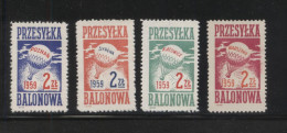 POLAND 1959 BALLOON POST STAMPS SET OF 4 NHM WARSZAWA KATOWICE POZNAN SYRENA BALLOONS FLIGHT TRANSPORT - Erinnophilie