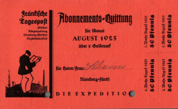 G9208 - Nürnberg Fürth Fränkische Tagespost Abo Quittung Zahlschein Goldmark - 1900 – 1949