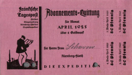 G9214 - Nürnberg Fürth Fränkische Tagespost Abo Quittung Zahlschein Goldmark - 1900 – 1949