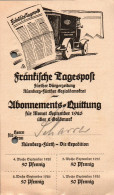 G9220 - Nürnberg Fürth Fränkische Tagespost Abo Quittung Zahlschein Goldmark - 1900 – 1949