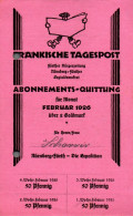 G9221 - Nürnberg Fürth Fränkische Tagespost Abo Quittung Zahlschein Goldmark - 1900 – 1949