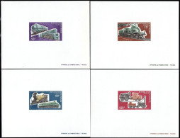 NIGER(1974) Locomotives. Set Of 4 Deluxe Sheets. Scott Nos 298-301, Yvert Nos 302-5. - Niger (1960-...)