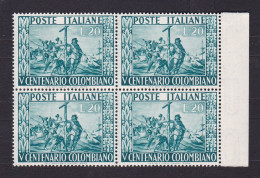 1951 Italia Italy Repubblica CRISTOFORO COLOMBO 4 Serie In Quartina MNH** SCOPERTA DELL'AMERICA, DISCOVERY Block 4 - Christophe Colomb