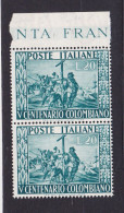 1951 Italia Italy Repubblica CRISTOFORO COLOMBO 2 Serie In Coppia MNH** SCOPERTA DELL'AMERICA, DISCOVERY Pair - Christoph Kolumbus