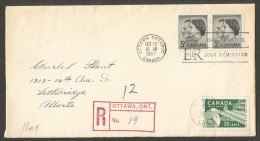 1957 FDC Registered Cover 30c Royal Visit #374 Ottawa Ontario To Lethbridge Alberta Barrel - Postal History