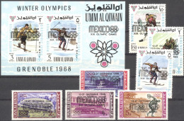 Umm Al Qiwain 1968, Olympic Games Grenoble, Overpr. Mexico 68, 7val+BF - Hiver 1968: Grenoble