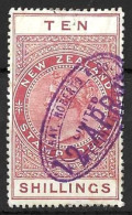 NEW ZEALAND...QUEEN VICTORIA...(1837-01.)......10/-.....STAMP DUTY FISCAL......P14.5 X 14....CDS....VFU... - Steuermarken/Dienstmarken