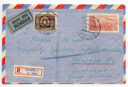 Yugoslavia 1949 Registered Air Postal Envelope; Zagreb To Glasgow, Great Britain; Uprated W/ Scott O7 Official - 8d Arms - Entiers Postaux