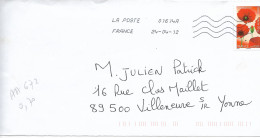 France 2012 - AA 672 - Oblitéré S/ Enveloppe Entière 04/2013 / FLEURS & Sentiments :le COQUELICOT La JOIE / OK - Lettres & Documents