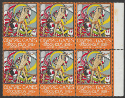 Schweden Sweden Stockholm 1912 Summer Olympics Jeux Olympiques FLAG ** CINDERELLA VIGNETTE UK English BLOCK OF 6 MNH - Verano 1912: Estocolmo