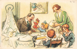 ILLUSTRATEUR - Une Famille Nombreuse à Table - Colorisé - Carte Postale Ancienne - Autres & Non Classés