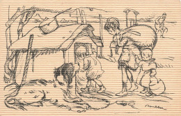 ILLUSTRATEUR - Des Pauvres Enfants Entrant Dans Une Niche D'un Chien - Carte Postale Ancienne - Autres & Non Classés