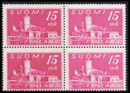 1945. FINLAND. 15 Mk Castle Olavinlinna In Never Hinged 4-block. (Michel 317) - JF540300 - Lettres & Documents