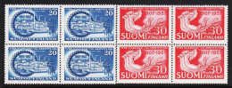 1957. FINLAND. TIL ARBETETS ÄRA 30 + 30 Mk In Never Hinged 4-blocks. (Michel 476 + 481) - JF540330 - Unused Stamps
