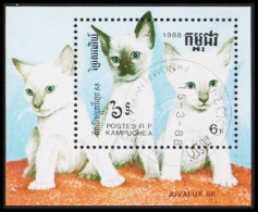 1988. CAMBODGE. JUVALUX ’88, Luxemburg Motive: Cats. Block.  (Michel Block 158) - JF540482 - Cambodge