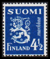 1942. FINLAND. Lion Type 4½ Markkaa Never Hinged.  (Michel 266) - JF540537 - Unused Stamps