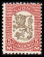 1918. FINLAND. Wasa Issue. 5 Mk. Violet/black. Hinged. (Michel 102) - JF540599 - Unused Stamps
