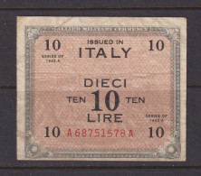 ITALY - 1943 Allied Military Currency 10 Lira Circulated Banknote - Occupazione Alleata Seconda Guerra Mondiale