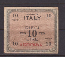 ITALY - 1943 Allied Military Currency 10 Lira Circulated Banknote - Occupazione Alleata Seconda Guerra Mondiale