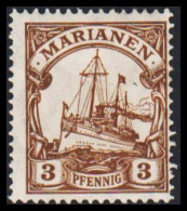 1916 - 1919. MARIANEN 3 PFENNIG Kaiserjacht SMS Hohenzollern. Hinged. (Michel 20) - JF540625 - Mariannes