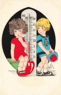 ILLUSTRATEUR SIGNE - Mayton - Thermomètre Et Enfants - Enfants Assis - Carte Postale Ancienne - Autres & Non Classés